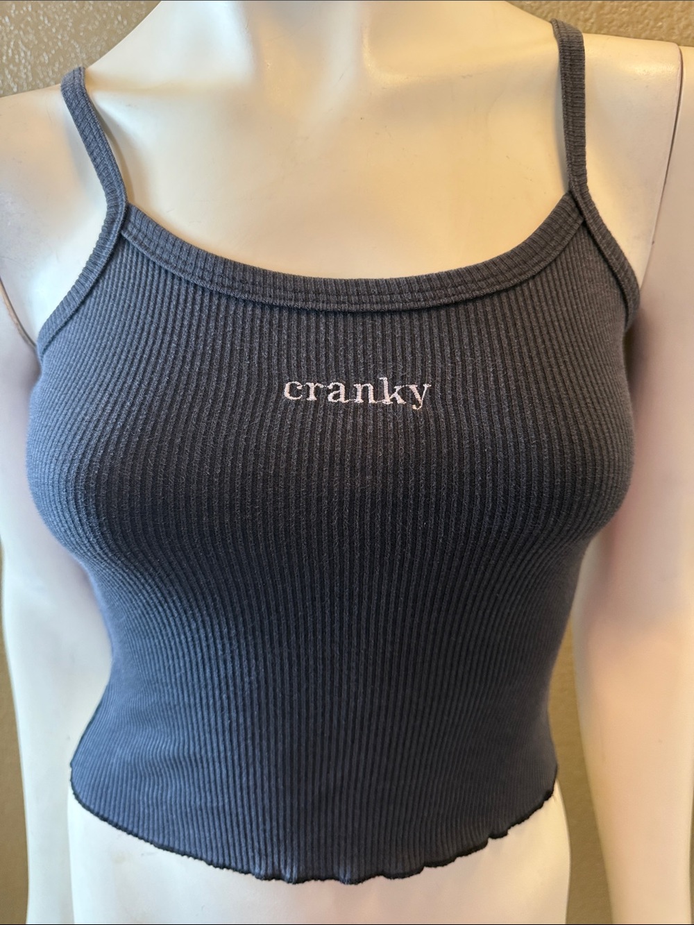 1990s vintage bebe moda “ Cranky “Ribbed Charcoal Gray Cropped baby tank